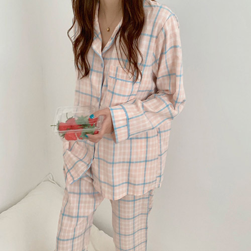 [베스트핏]체크 잠옷세트 파자마 홈웨어 4계절잠옷 러블리잠옷 딸기쥬빌레투피스SM