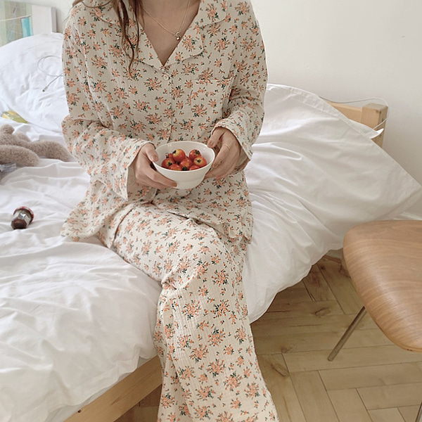 [무배]오렌지 부케 파자마 세트 SM 잠옷세트 커플잠옷 수면잠옷 원피스