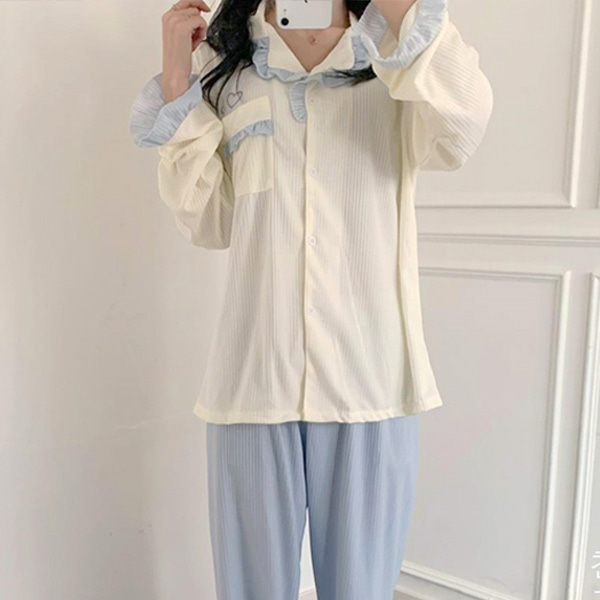 [무배]베이비 블루 프릴 잠옷 SM 잠옷세트 커플잠옷 수면잠옷 원피스