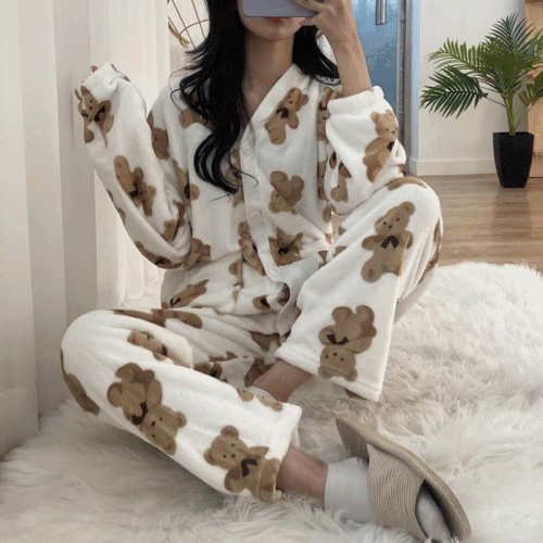 [무배] 겨울포근잠옷 곰돌이 기모 잠옷세트 파자마 홈웨어 캐주얼 4종