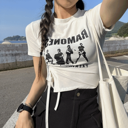 [💓무배/베스트상품💓]캐쥬얼 유니크 허리잘록 반팔 라몬 셔링 티셔츠 CT 5color