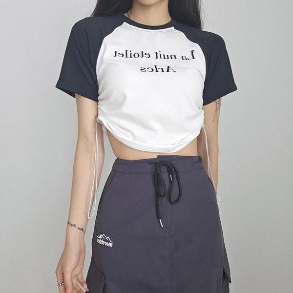 [무배/2size]셔링 아를 크롭 반팔티CT / 레터링 프린팅 데일리 티셔츠  2color